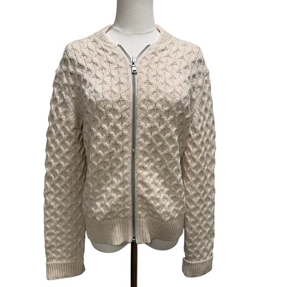 Gap Wool Blend Chunky Cable Knit Zip Sweater Women Small Tall Cream Cozy Winter - Picture 1 of 8